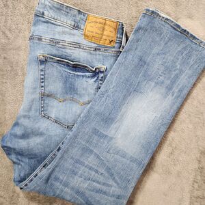American Eagle 36x30 Extreme Flex Slim Straight Distressed Faded Denim Jeans Y2K